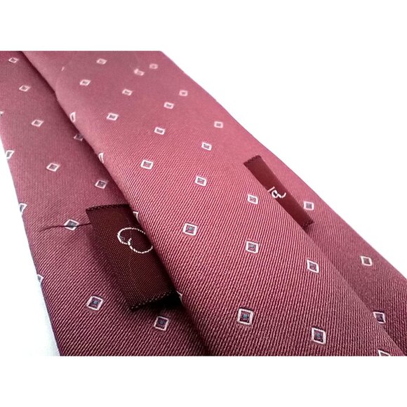 Oscar De La Renta Mens Red Burgundy Tie With Square Pattern Vintage Classic Wear - Picture 12 of 16